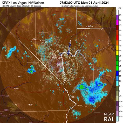 Base Reflectivity Doppler Radar for Las Vegas NV, providing current static map of storm severity from precipitation levels. View other Las Vegas NV radar models including Long Range, Composite, Storm Motion, Base Velocity, 1 Hour Total, and Storm Total; with the option of viewing animated radar loops in dBZ and Vcp measurements, for surrounding …
